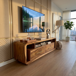 Luxury Walnut Media Console For Contemporary Master Suite Interior