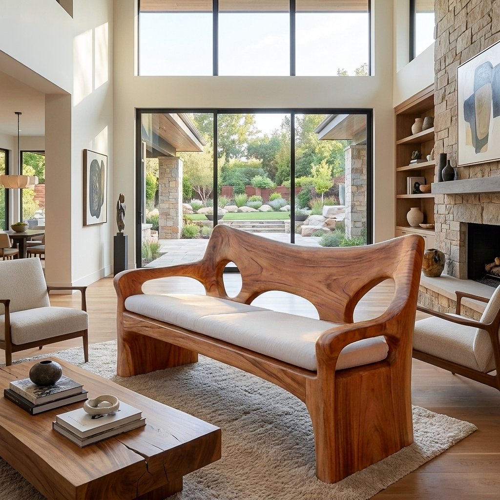 Modern Sofa With Sculptural Wood Frame For Home