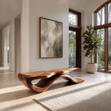 Modern Wave Base Wooden Bench For Entryway