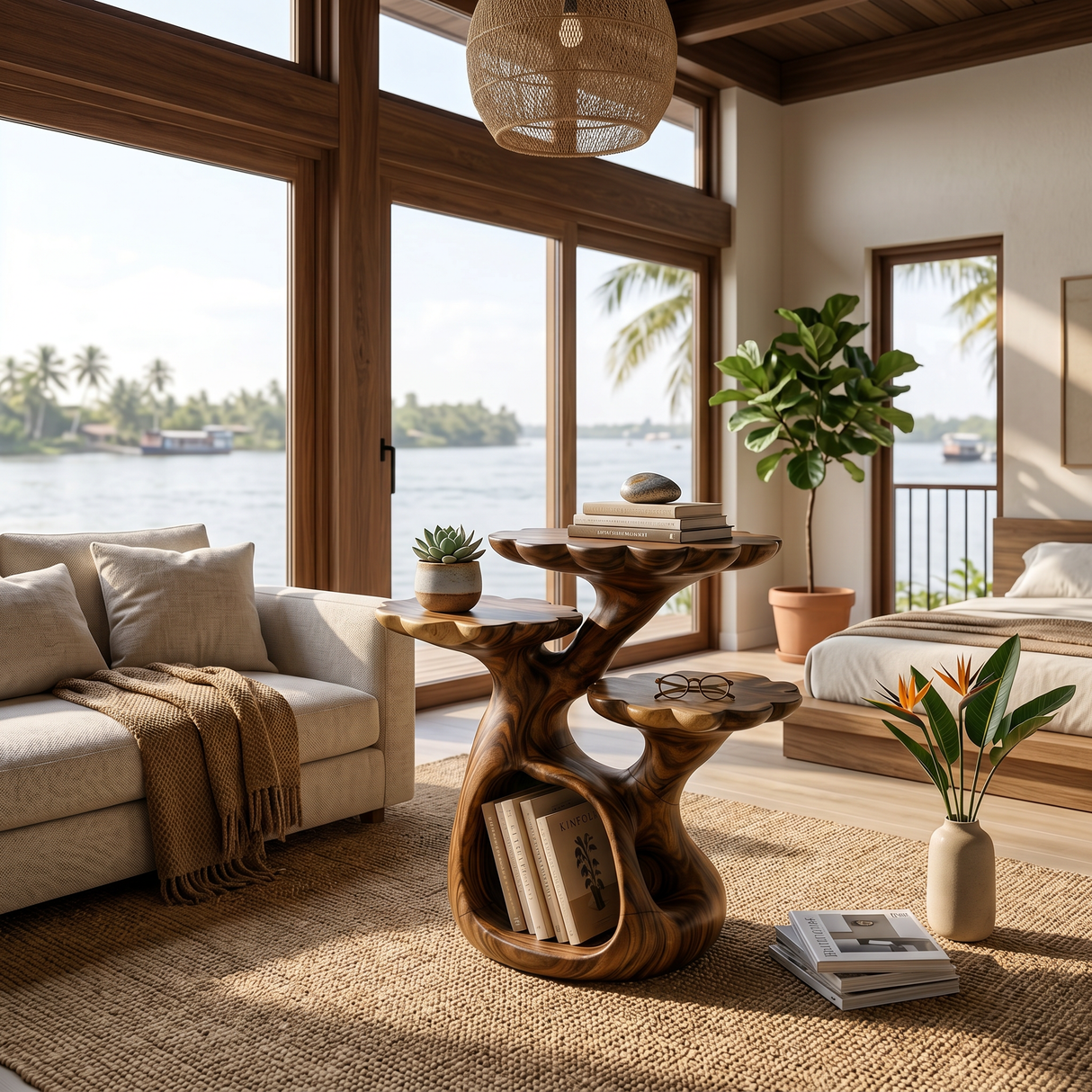 Organic Floral Top Side Table Garden Villa