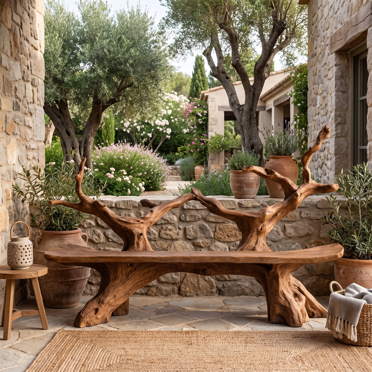 Mid Century Live Edge Bench For Elegant Patio
