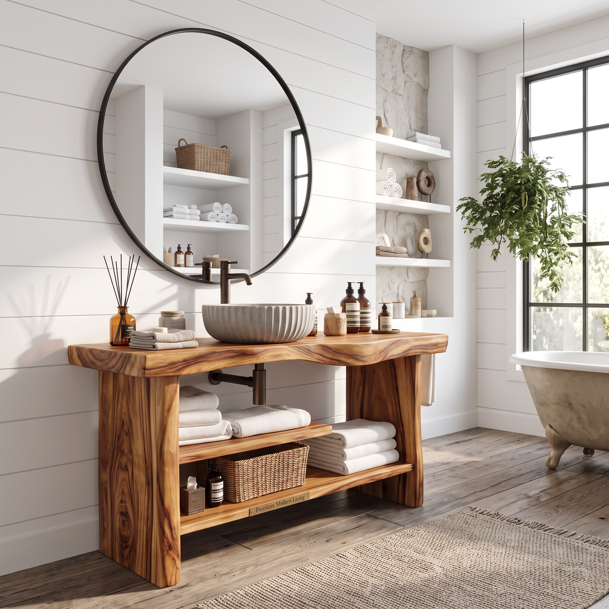 Handcrafted Wooden Storage Vanity For Bathroom Decor