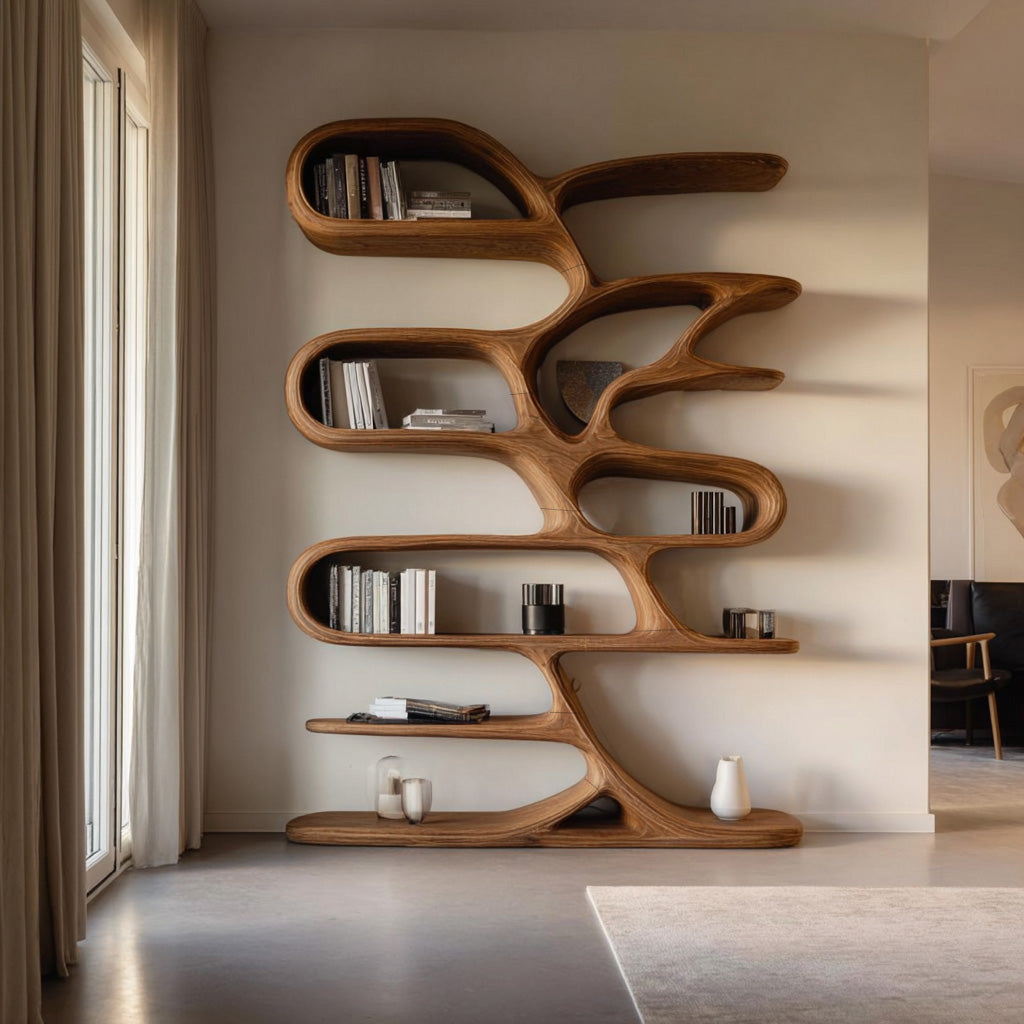 Contemporary Wooden Bookcase For Minimalist Living Room Decor