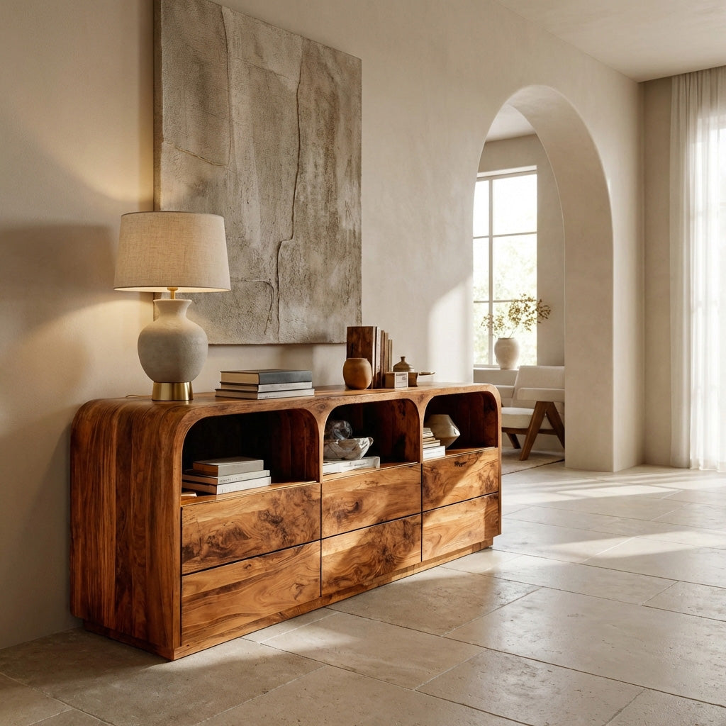 Modern Wood Sideboard With Curved Corners For Living Room