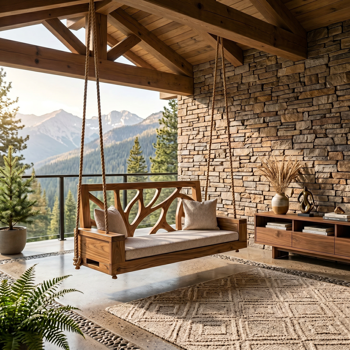 Scandinavian Branch Back Swing Sunroom Interior Lounge Space