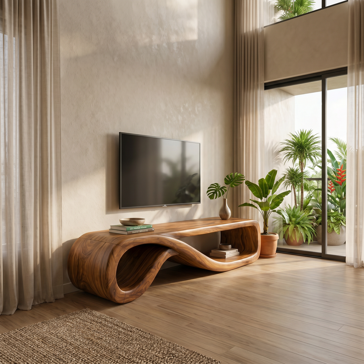 Modern Entertainment Center Sculptural Wood Furniture