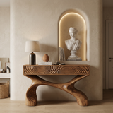 Contemporary Sculptural Wood Console Table For Hallway