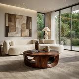 Contemporary Round Coffee Table With Open Cut Base For Living