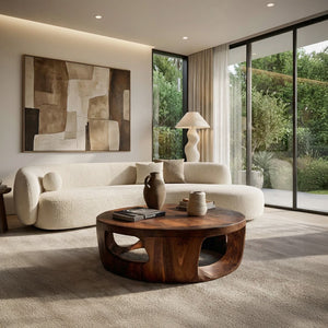 Contemporary Round Coffee Table With Open Cut Base For Living