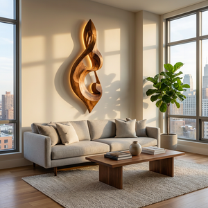 Modern Wood Wall Art Musical Note Form For Living Room