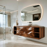 Handcrafted Floating Bathroom Cabinet With Open Shelf Sides For Bathroom
