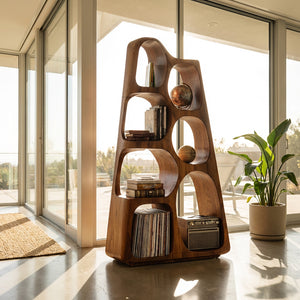 Organic Wooden Bookshelf For Japandi Furniture Decor
