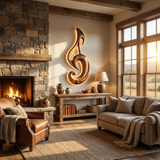 Artistic Wood Wall Art With Carving Musical Notes For Bedroom