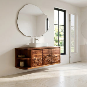 Contemporary Mountain Carved Floating Bathroom Vanity For Bathroom