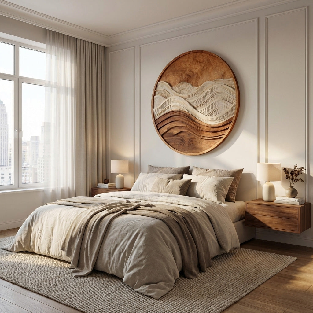 Organic Round Wooden Seascape Wall Art For Living Room