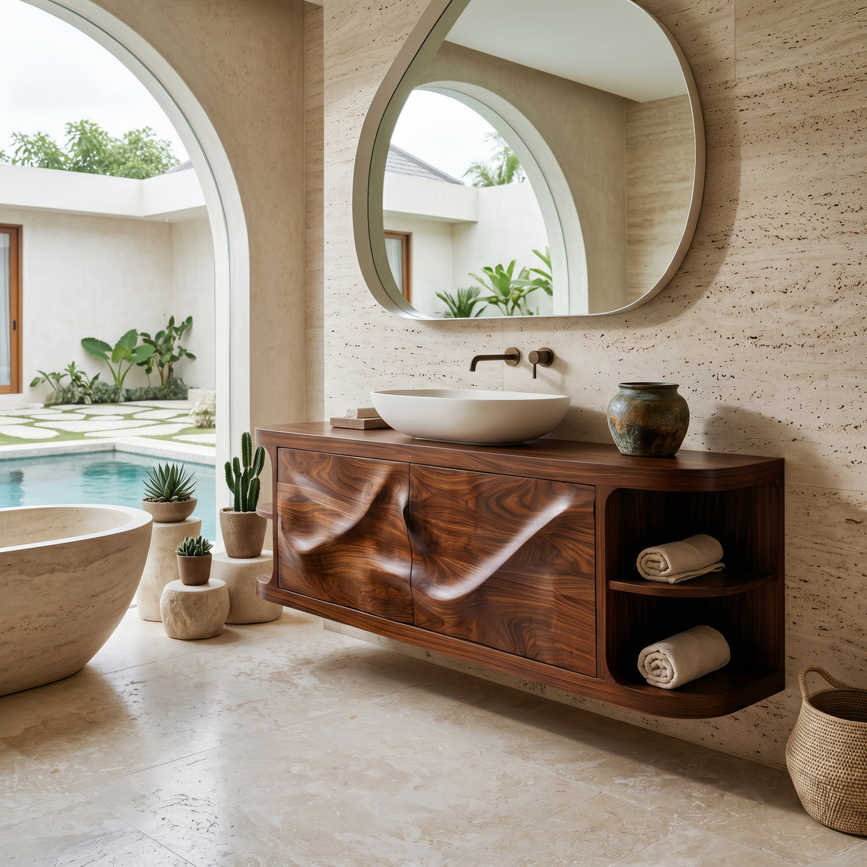 Modern Floating Bathroom Vanity With Relief Carving For Spa Bathroom