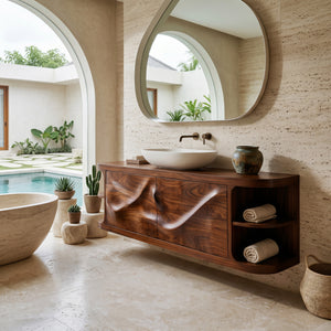 Modern Floating Bathroom Vanity With Relief Carving For Spa Bathroom