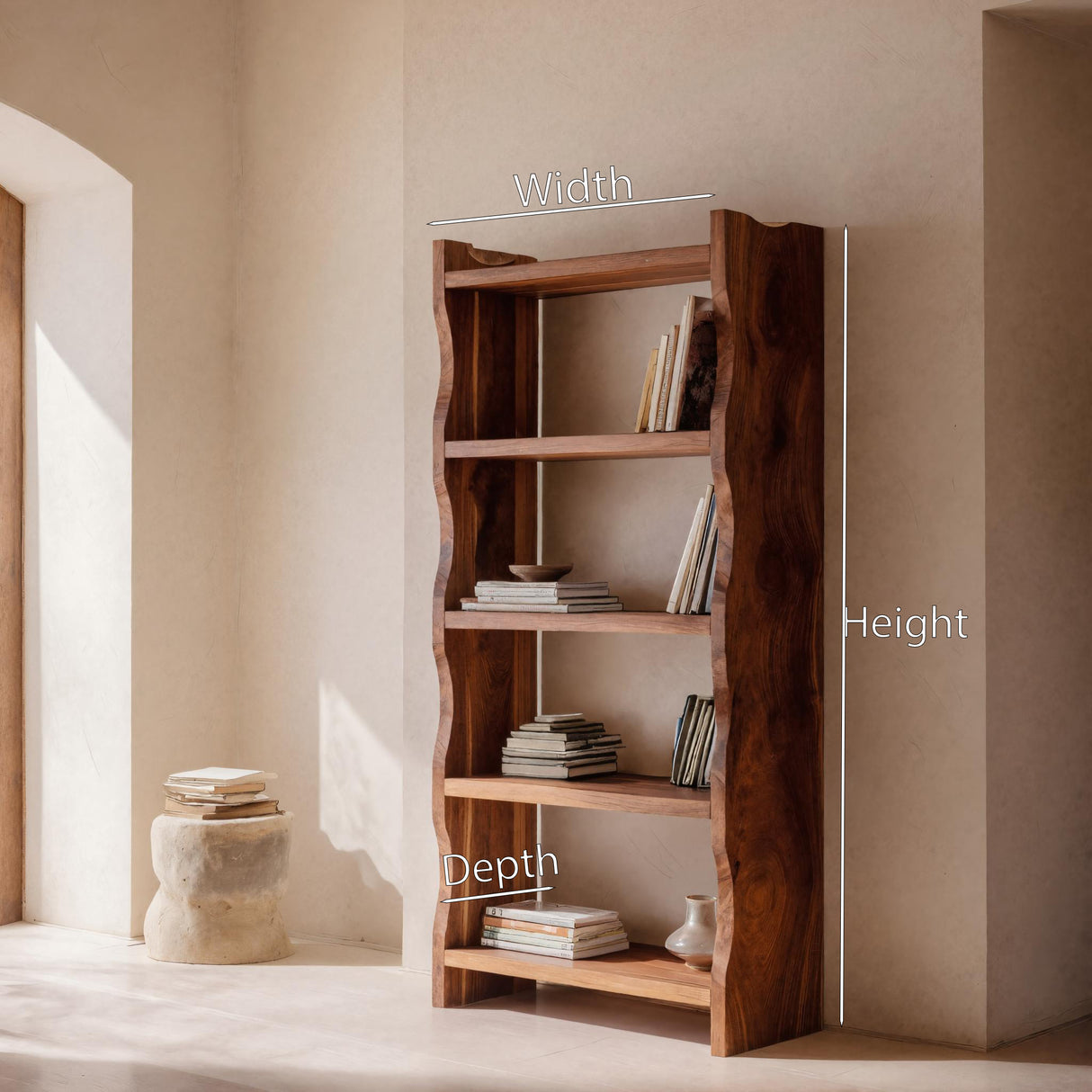 Modern Vertical Bookshelf With Natural Grain Design For Living