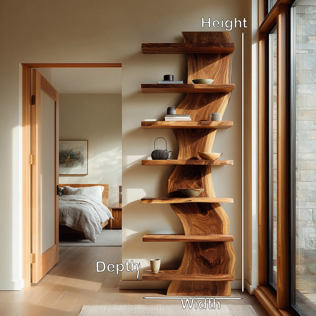 Organic Modern Wood Standing Shelf For Living Room
