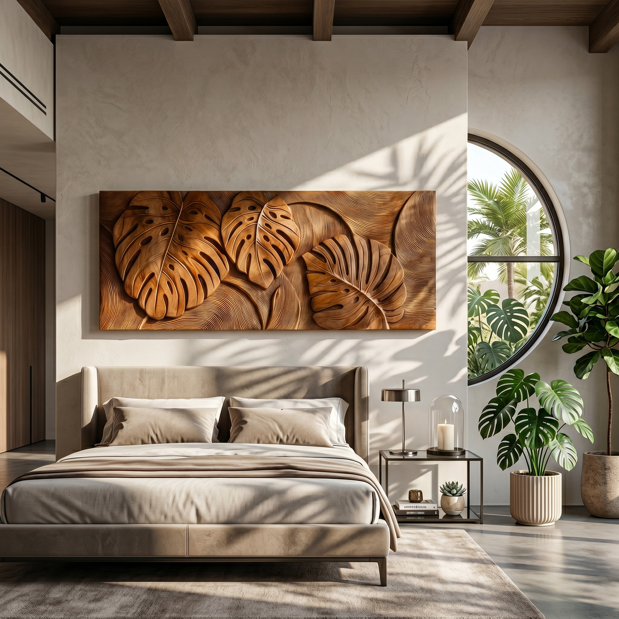 Tropical Wall Art With Leaf Texture For Bathroom