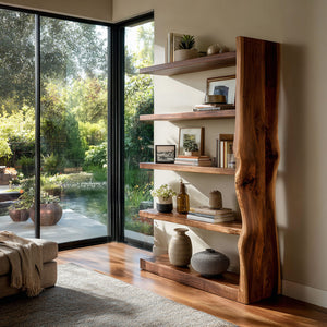 Organic Wooden Standing Shelf For Minimalist Home
