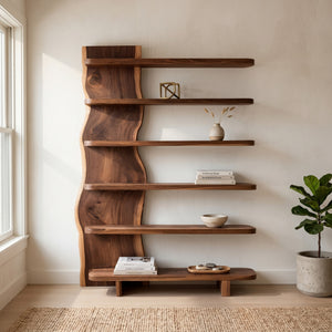 Modern Organic Wooden Standing Shelf For Lounge Area