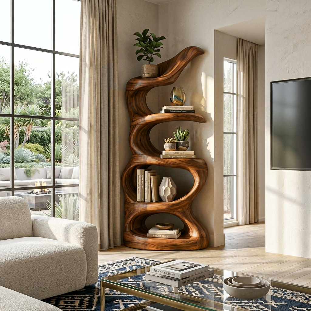 Organic Abstract Freeform Bookcase For Designer Living Room