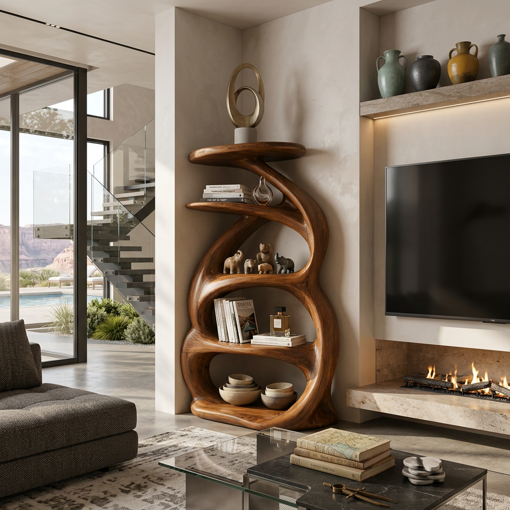 Organic Curved Bookcase For Modern Home