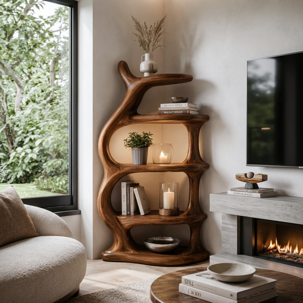 Organic Sculptural Freeform Bookshelf For Statement Contemporary Home