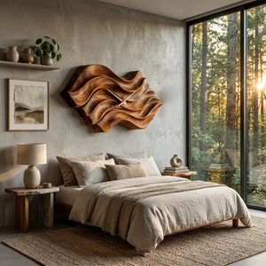 Modern Wooden Wall Clock With Organic Wavy Form For Bedroom
