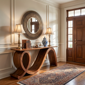 Modern Wooden Console Table Flowing Loop Base Design For Interior