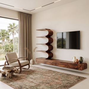 Minimalist Curved TV Console With Drawers For Living Design