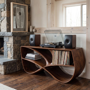 Modern Sculptural Wooden Record Player Console For Living Room