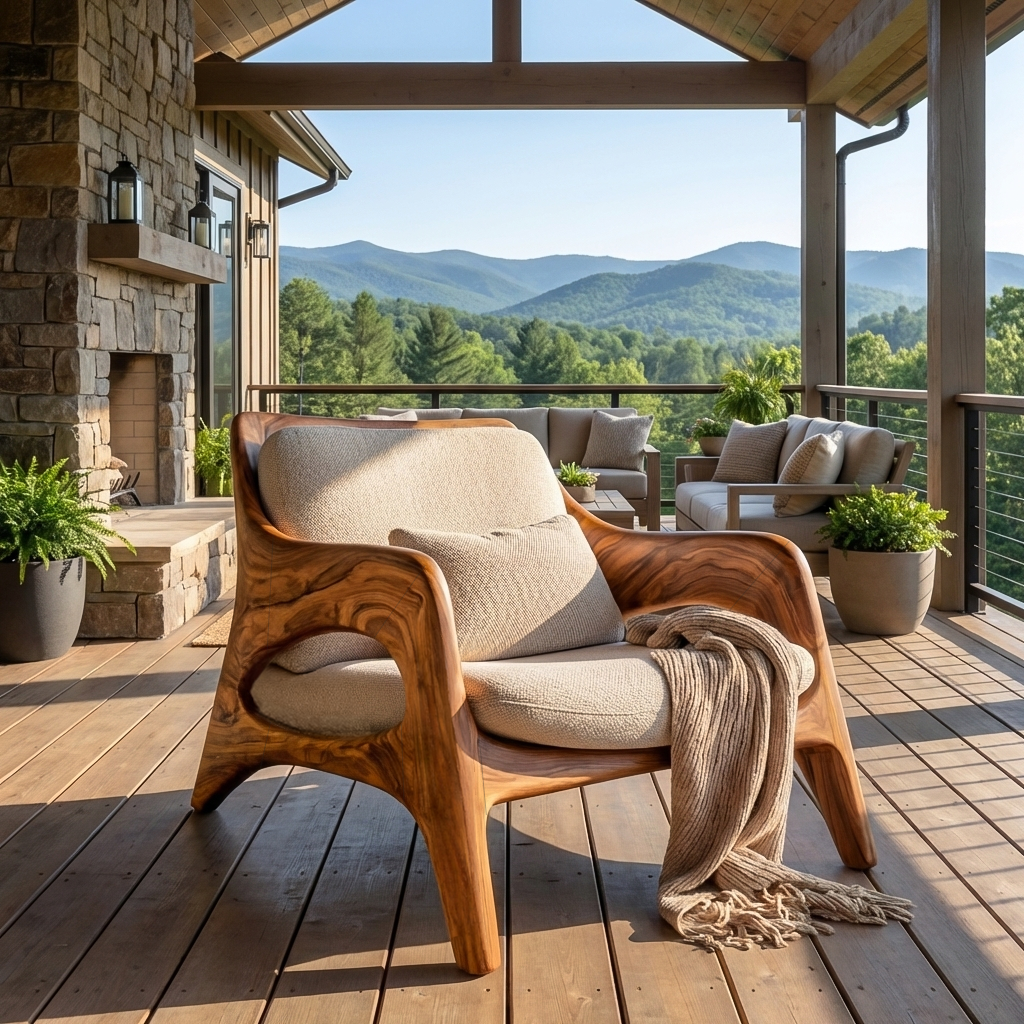 Organic Natural Wood Chair For Home Balcony