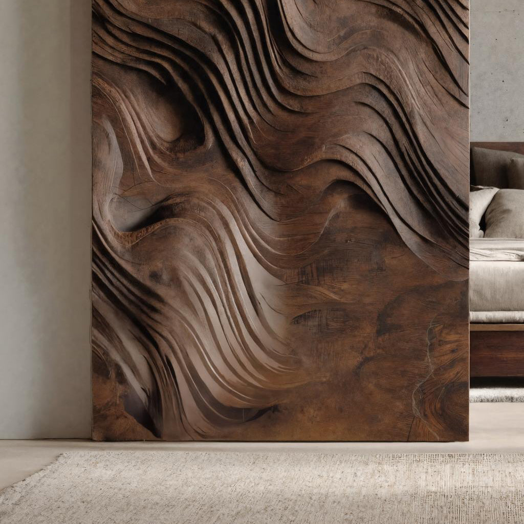 Modern Organic Wave Carved Sliding Door For Home Interior