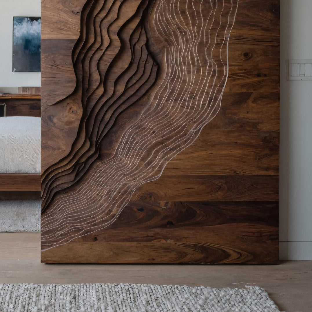 Contemporary Sculpted Wood Sliding Door For Home