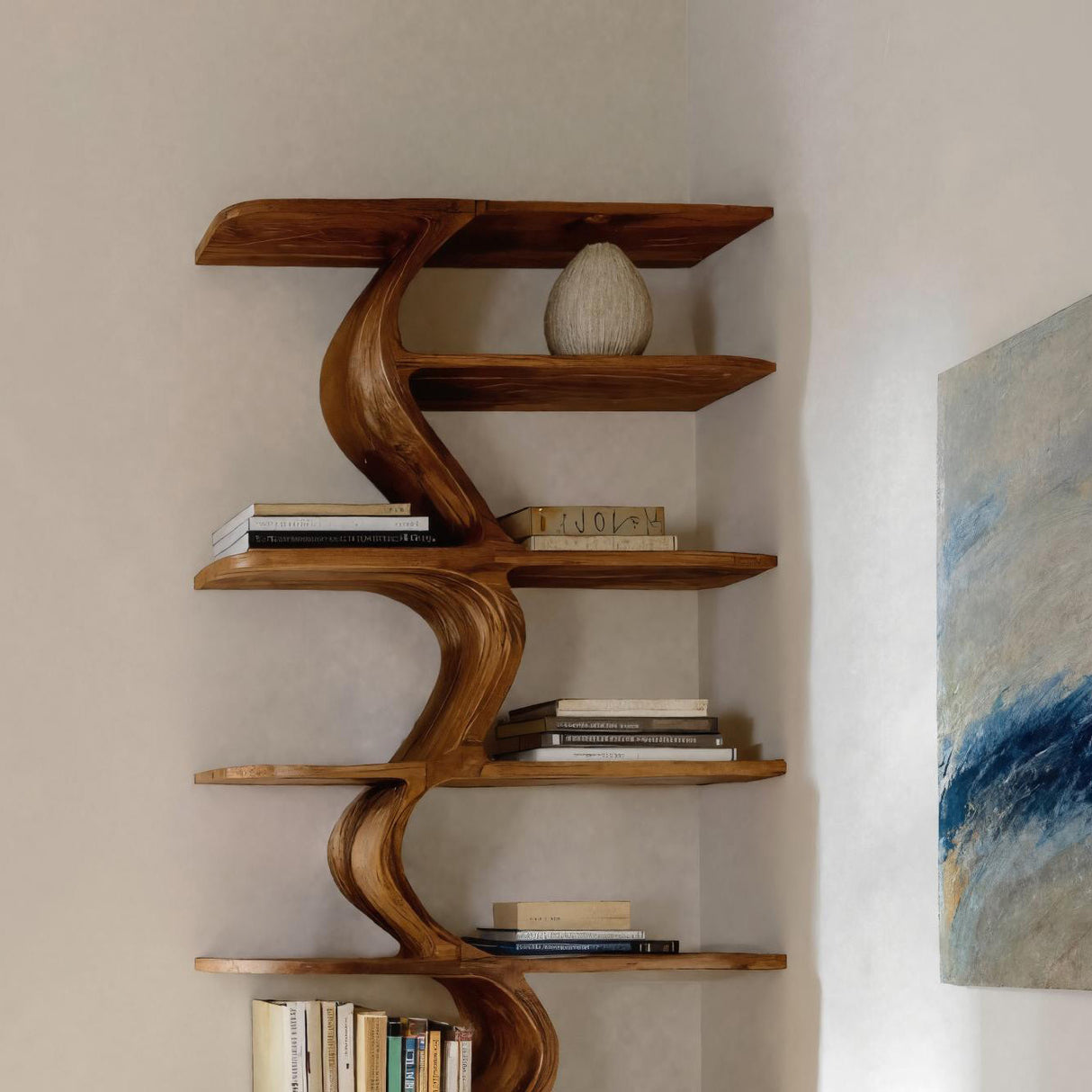 Organic Bookshelf For Living Room Interiors