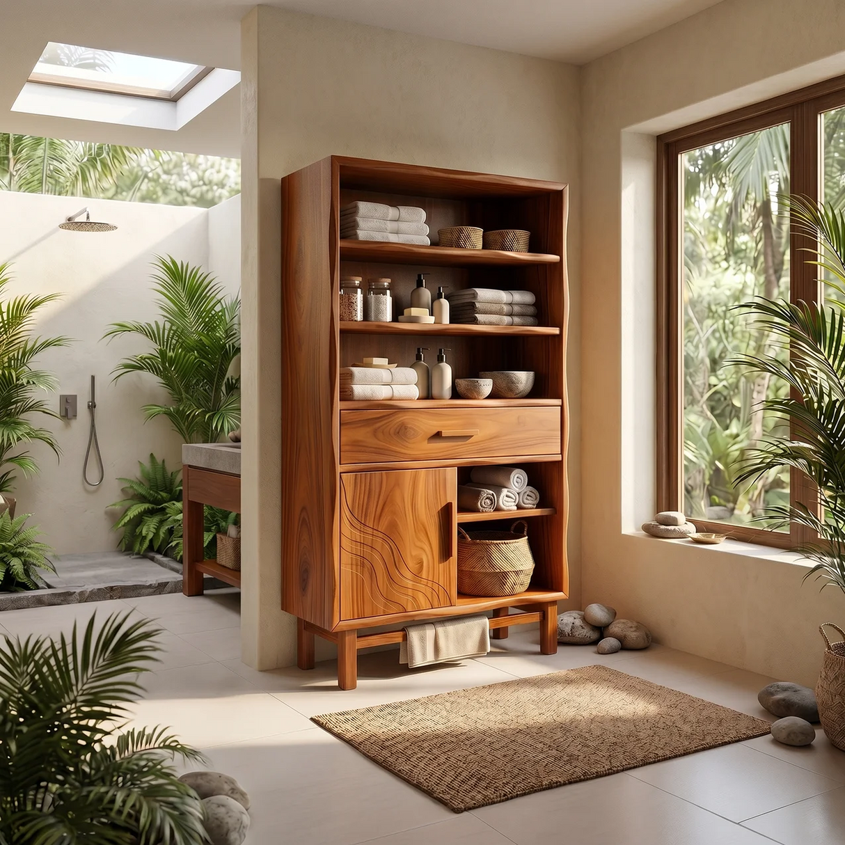 Coastal Open Shelf Storage Cabinet Beach Retreat