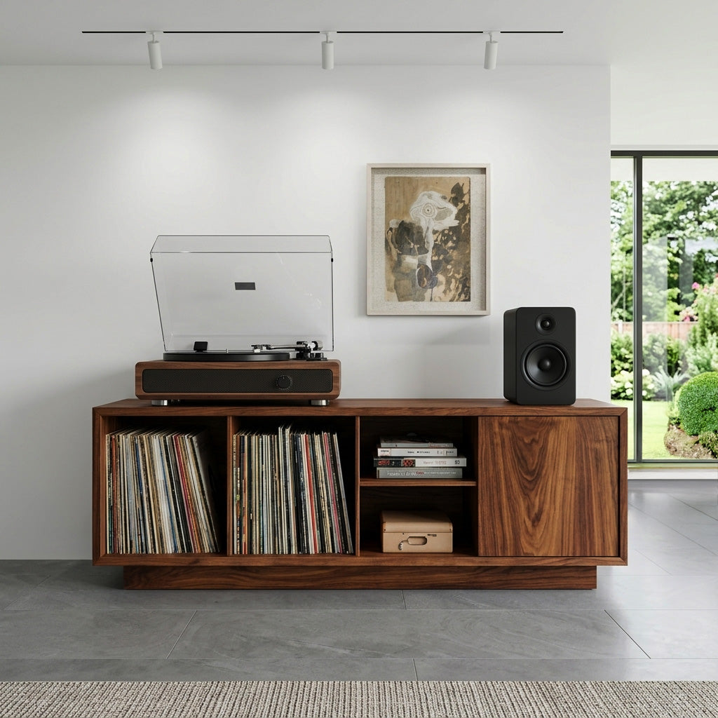 Minimalist Wooden Record Player Cabinet For Living Room
