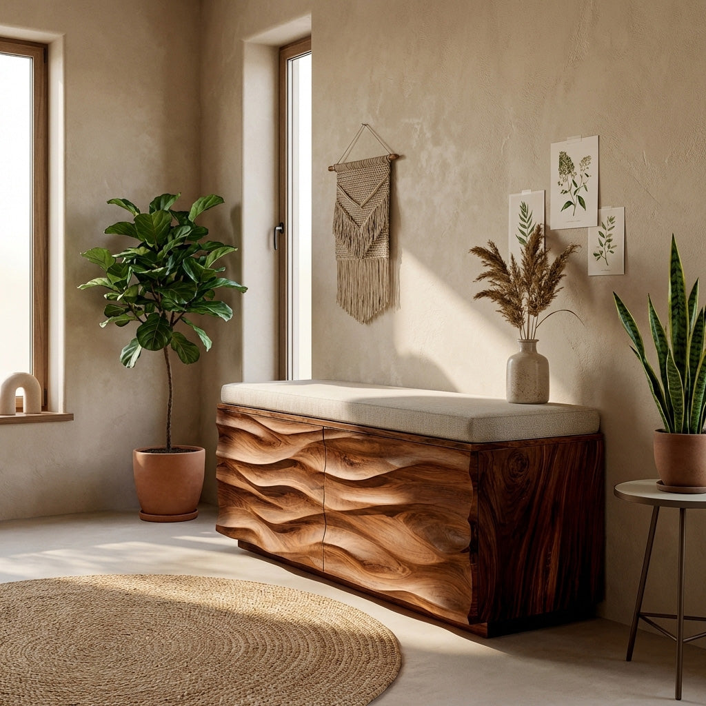 Modern Wave Storage Bench For Home Decor