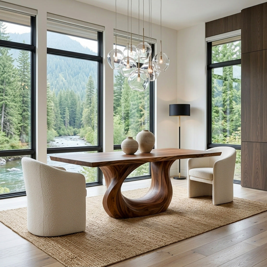 Modern Wooden Dining Table With Sculptural Base For Dining