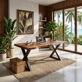 Tropical Computer Desk With Live Edge Top For Home Office
