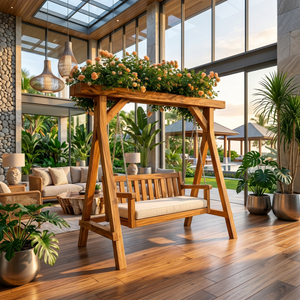 Elegant Wooden Swing With Planter Frame