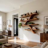 Handcrafted Wooden Wall Bookshelf With Organic Shape For Home