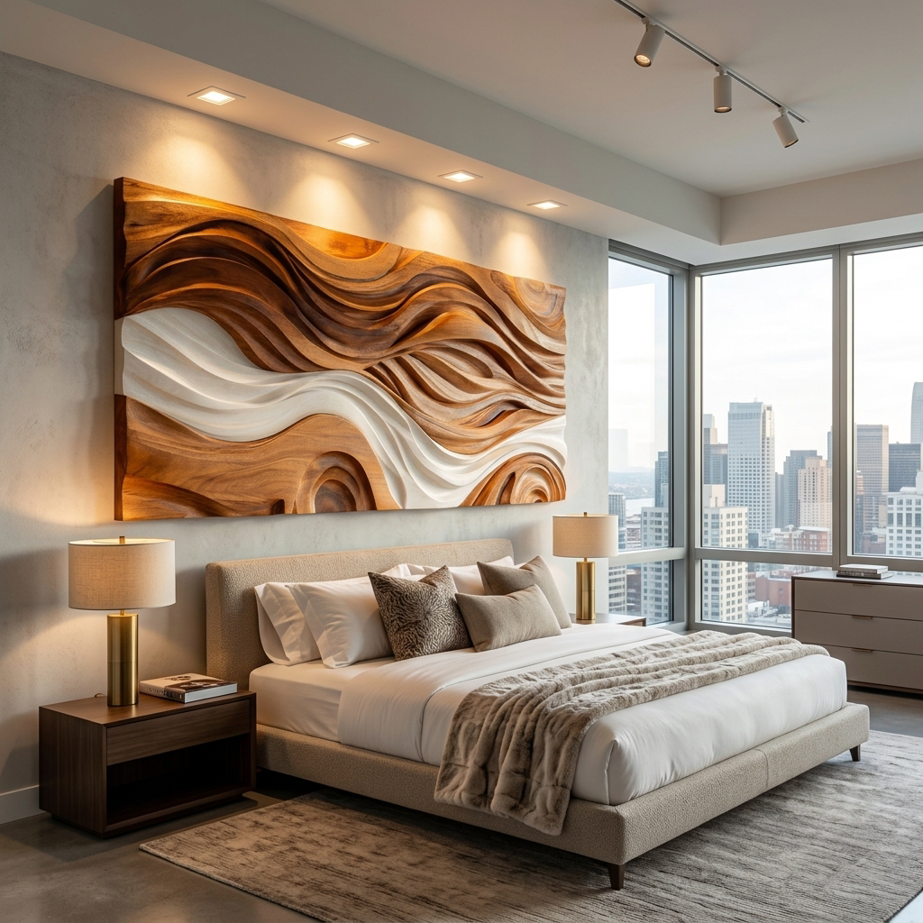 Modern Natural Wood Wall Art Wave Design For Living Room