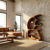 Contemporary Sculptural Wood Bookshelf For Living Room Decor