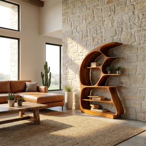 Contemporary Sculptural Wood Bookshelf For Living Room Decor
