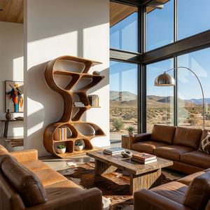 Wooden Bookshelf Unique Sculptural Design For Modern Living Room