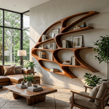 Organic Wooden Wall Mounted Bookshelf For Home Living
