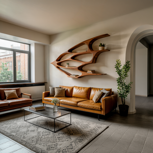Organic Wooden Floating Bookshelf For Minimalist Home Decor